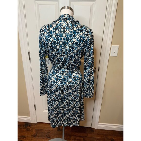 Diane Von Furstenberg New Jeanne Two Black White Blue Patterned Wrap Dress Sze10 - Picture 4 of 5
